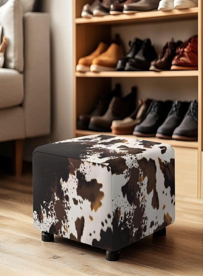 Yatixapu غطاء عثماني مربع من ياتيكسابو، بنقشة جلد البقر، مقاوم للماء، قابل للتمدد، يُستخدم كمسند قدم للتخزين، يحمي الأثاث بشريط مطاطي. - Image 5